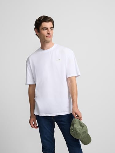 SILBON Camiseta Lisa Miniparche Blanca Manga Corta para Hombre Talla L