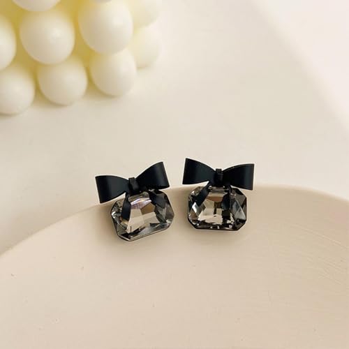 Black Bow Earrings for Women Trendy Rhinestone Dangling Sparkly Wedding Earrings for Brides Black Earring Bow Jewelry3