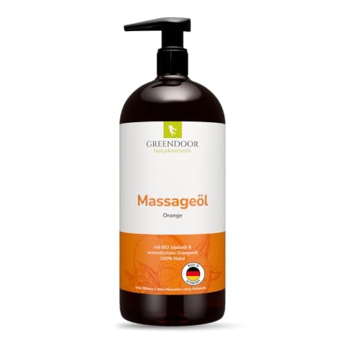 GREENDOOR Bio Massageöl Orange 500 ml I Wellness Körperöl mit natürlichem Orangenduft I Pflegendes Massageöl für Entspannung & Aromamassage I Vegane Naturkosmetik mit Bio-Pflanzenölen