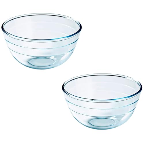 Acan Tradineur - Pack de 2 cuencos redondos de vidrio, bol para mezclar, ensaladera apilable, apto para microondas y lavavajillas, cocina - 1 litro - 17 x 10 cm