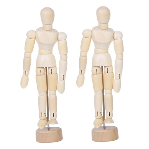 EPIGEIST Handmade Wooden Puppet Crafts 2pcs Drawing Figure Models Flexible Joints for Boys and Girls Office Dec