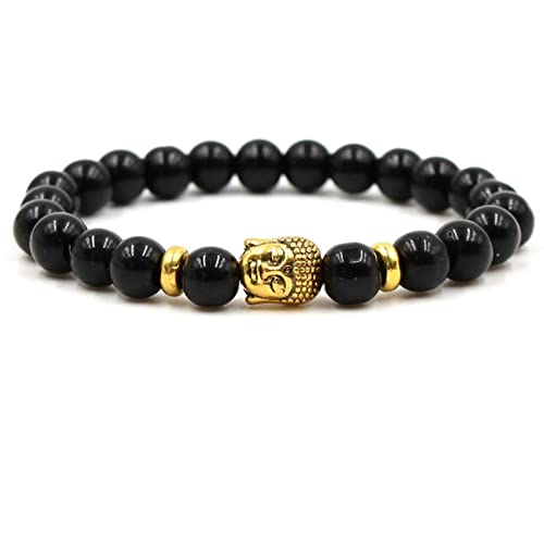 Bracelets en pierre pour femmes et hommes avec perles de 8mm et breloque chouette crâne