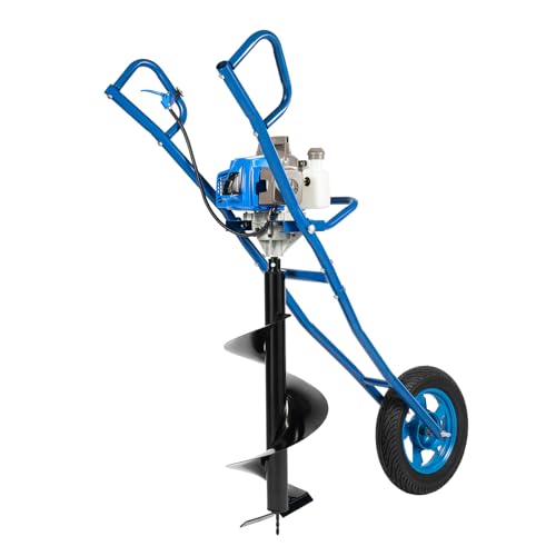 Tarière à essence 2 temps 63 CC avec brouette, appareil de forage de 1,3 l, réservoir de carburant 2,2 kW refroidi par air, Ø 300 mm, embouts de forage pour clôture, tarière, jardin, plantation