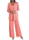 Coral Mother of The Bride Pantsuits for Wedding Plus Size Mother of The Groom Pant Suits Formal Outfits for Women Dressy 22