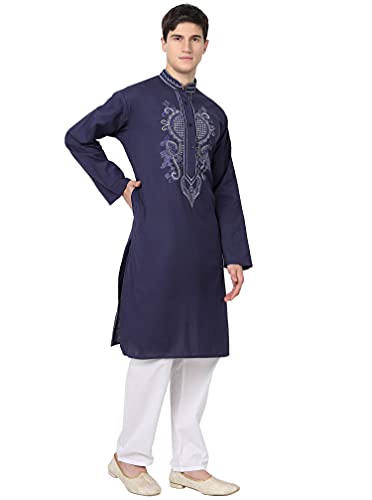 SKAVIJ Men's Kurta Pajama Set Long Sleeve Cotton Traditional Ethnic Casual Dress4