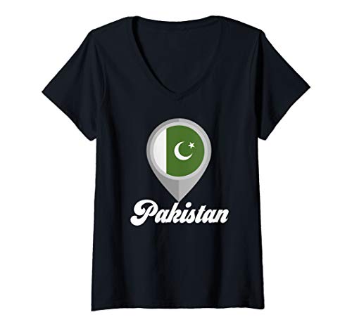 Womens PAKISTAN Flag PIN Tshirt I Love PAKISTAN Travel Tee V-Neck T-Shirt