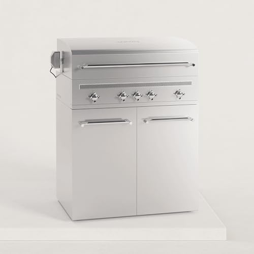 Barbecue gaz inox Excellence 5 feux Modèle XL (90 x 60 cm) 4 brûleurs sous forme de rampe Inox contrôlés par 4 boutons Inclus : meuble support tout Inox