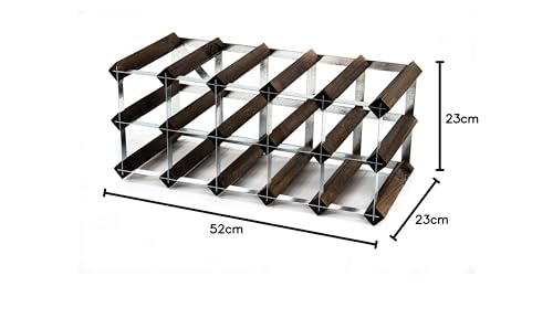 Classic 15 Bottle Dark Oak Stained Wood and galvanised Metal Wine Rack Ready Assembled - Image 5