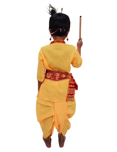 BookMyCostume Krishna Dress for Baby Boy | Print Shri Krishna Costume for Kids with Patka, Flute, Mukut & Mala | Janmashtami Photoshoot Outfit | Fancy Dress RolePlay costume for kids | 3-4 Years - Image 4 thumbnail