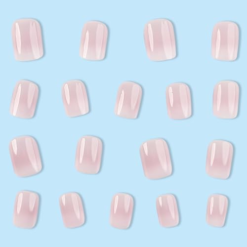 Square Gradient Acrylic Nails - Pink Gradient Press on Nails Short, Glue On Nails for Daily Wear Gift, Reusable Stick On Nails Artificial Nails for Women and Girls 24PCS French - Image 4