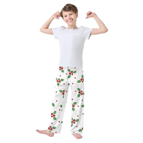 Boys' Pants Christmas Berries White Holiday Long Bottoms Jogger Pants Elastic Waist Trousers with Pockets S-XL2