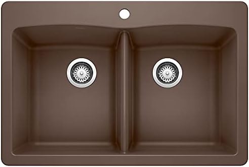 BLANCO 440218 Diamond Silgranit 50/50 Double Bowl Undermount or Drop-in  Kitchen Sink, 33
