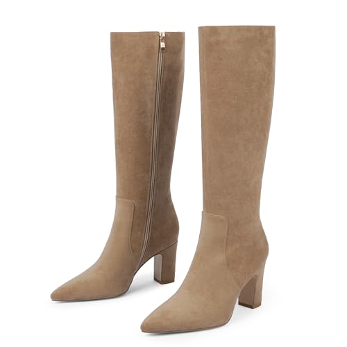 Image of VIUGJNEX Knee High Boots Pointed Toe Chunky Heel Tall Boots for Women | Comfortable 3.15-Inch Block Heel, Dressy Boots for Fall & Winter, Side Zipper for Easy Wear, Versatile Fashion Style