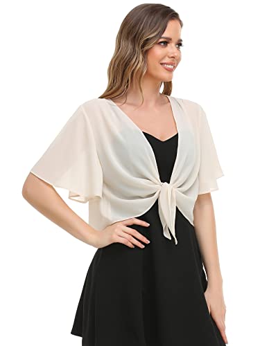 Image of Womens Shrug Chiffon Shawl Wraps Open Front Tie Top Cardigan for Evening Dress