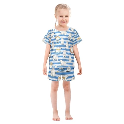 Girls 2 Piecing Pajama Set Nighty Pjs for Big Girls Nightwear 10Y Blue White Striped Bear pijama para jovenes hombres3