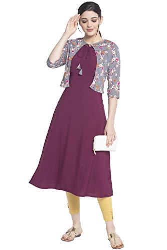 Image of Women's Crepe Jacket Kurta (ALC4045MAROON Purple 3XL)