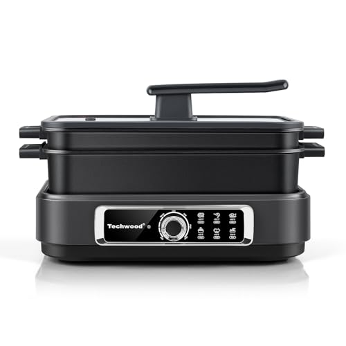 Electric Skillet, Techwood 7.5-Quart 2-in-1 Versatile Multi-Cooker with 5-Level Heat Settings, Come...
