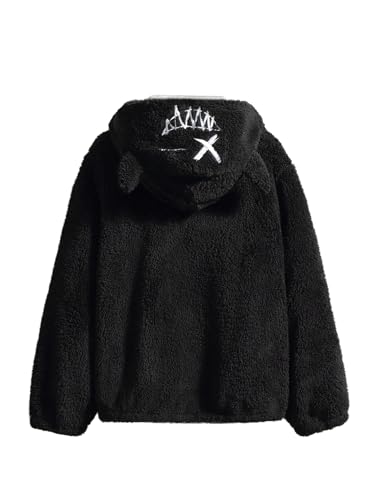 WDIRARA Boy's Cartoon Graphic Sherpa Lined Jacket Zip Up Outwear Long Sleeve Hooded Coats