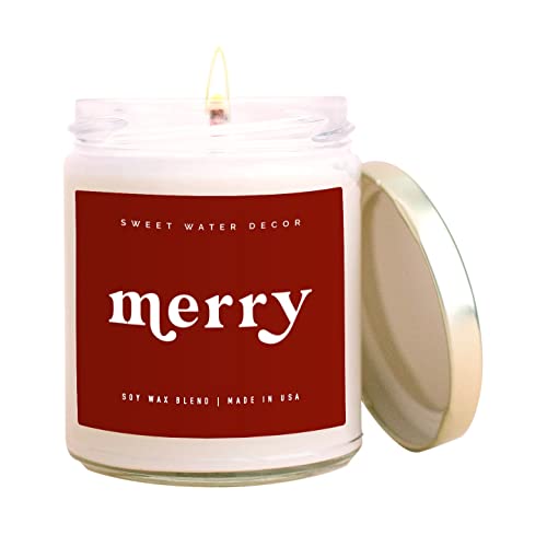 Sweet Water Decor Merry Soy Candle | Pine, Orange, Woods, Birch, Ozone, White Geranium, Vetiver And Sandalwood Scented Candles For Home | 9Oz Clear Jar, 40+ Hour Burn Time, Made In The Usa #TOP12