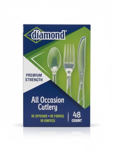 Diamond All Occasion Cutlery (48 Count) - Premium Strength Utensils - Perfect for Parties, Events, and Everyday Use (Choose Forks, Spoons, Knives, or Assorted Pack) (48 Count Assorted Set)