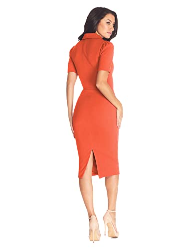 Image of Dress The Population Women's Gloria Collared Zip Neck Short Sleeve Bodycon Midi Dress