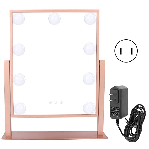 Espelho de beleza de maquiagem LED, 9 lâmpadas ouro rosa 100-240V controle de toque resistente ferro