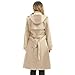 FARVALUE Women's Waterproof Trench Coat Long Double Breasted Windbreaker Classic Belted Lapel Overcoat with Removable Hood Khaki Large