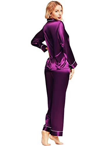 SIHA Satin Silk Pajamas for Women Pajama Set With Long Sleeve Button-Down Satin Pajamas Sleepwear XS-3XL2