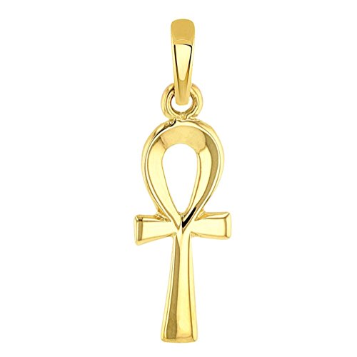 Solid 14k Yellow Gold Dainty Egyptian Ankh Cross Charm Pendant with Cuban Chain Necklace2