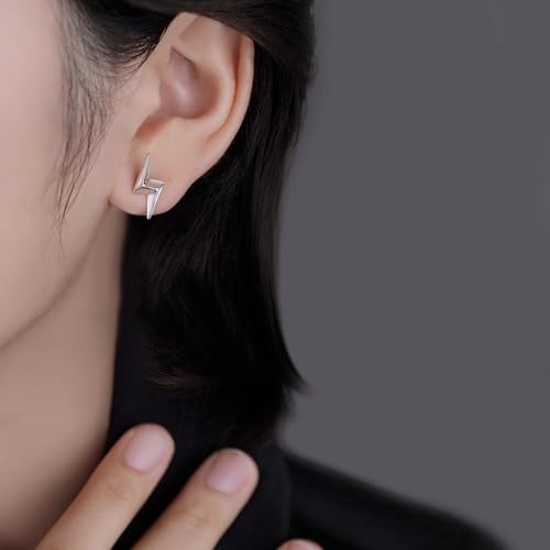 Reffeer Solid 925 Sterling Silver Lightning Earrings Stud for Women Teens Lightning Bolt Studs Earrings Minimalist Post Stud Earrings3