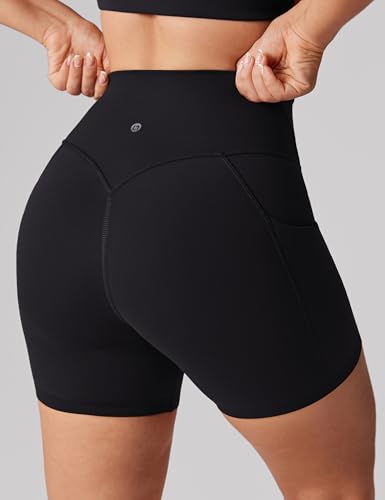 Hugcurve No Front Seam High Waisted Biker Shorts Women with Pockets 5 Inches Tummy Control Buttery Soft Yoga Pants Gym4
