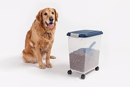 Iris Usa 25Lbs./33Qt. Weatherpro Airtight Pet Food Storage Container With Attachable Casters, For Dog Cat Bird And Other Pet Food Storage Bin, Keep Fresh, Translucent Body, Easy Mobility, Navy #TOP6
