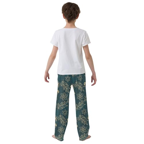 ZZKKO Floral Pattern Dark Green Boys Pants for Kids Jogger Pants with Pockets S-XL3