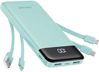 charmast Portable Charger with Built in Cables, Power Bank with Cords Wires, Slim 10000mAh Travel Battery Pack 6 Outputs 3 Inputs 5A Fast Charging for Samsung Google Pixel LG Moto iPhone iPad