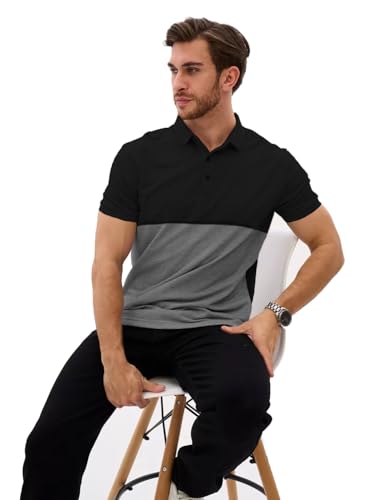 Image of LEOTUDE Men's Honeycomb Nylon Regular Fit Plain Polo T-Shirt