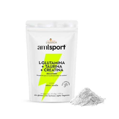 amlsport Ana Maria Lajusticia | L Glutamina + Taurina + Creatina | Sabor Sandía | 590 Gr | Sin Gluten | Sin Lactosa | Apto para Veganos | Contribuye al Rendimiento Físico | Envase para 35 Días