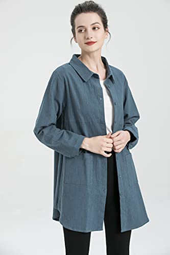 Minibee Women's Linen Shirts Button Down Long Tunic Tops Plus Size Blouse with Pockets2