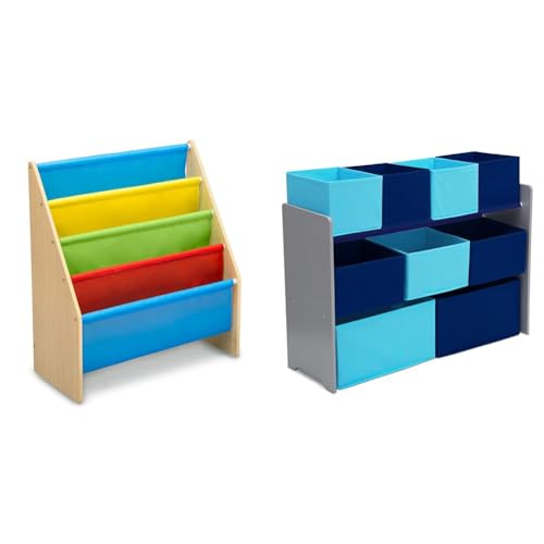 Image of Delta Children 4-Tier Fabric Book Rack Shelf and 9-Bin Toy Organizer Storage Bundle