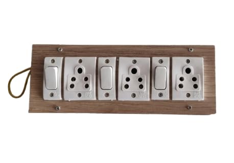 Electrical Extension Board, 3 Socket with 3 Switch, Wooden Frame Design, Multi Plug Point-image-28