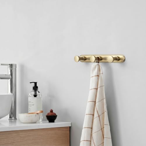 1 Pack Coat Rack Wall Mounted Champagne Bronze Solid Wall Hooks, Champagne Brass Towel Rack Zinc Alloy & Aluminum Coat Hooks for Bag Hat Clothes Scarf 2611UBR-H014-3 by Goo-Ki - Used condition - Image 5