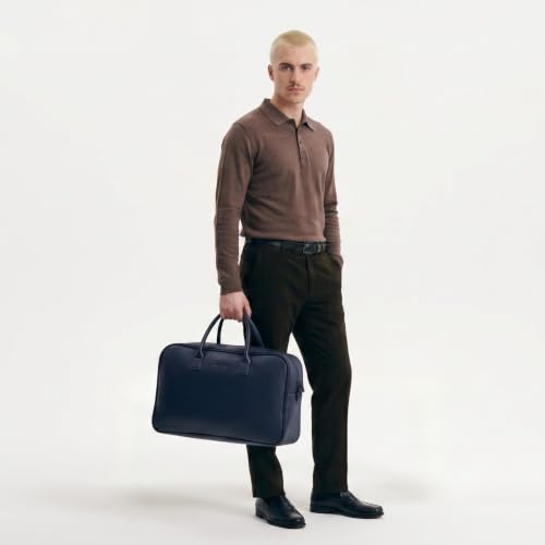 Image of Nautica Unisex 30L Travel Duffle Bag | Premium PU Vegan Leather with Twin Grab Handles for Men & Women | Spacious Main Compartment with Organised Pockets for Weekend Travel Trips | Navy Blue