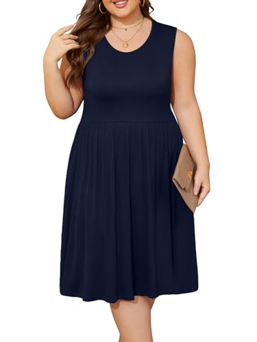 Image of DB MOON Womens 2026 Plus Size Tank Dresses Sleeveless Knee Length Sundress with Pockets