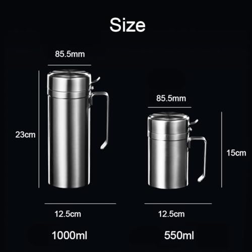 Dispenser per olio d'oliva, in acciaio inox, a prova di perdite, contenitore per olio, aceto, salsa di soia con coperchio, 1000 ml