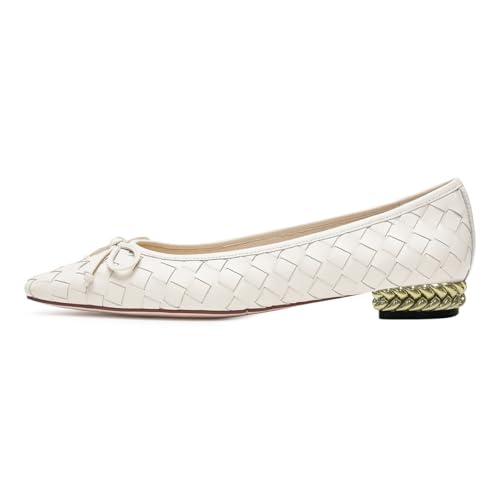 miss left Women Bowknot Square Toe Woven Ballet Flats Slip on Lightweight Comfortable Casual Daily Dress Shoes Size 4-16 US2