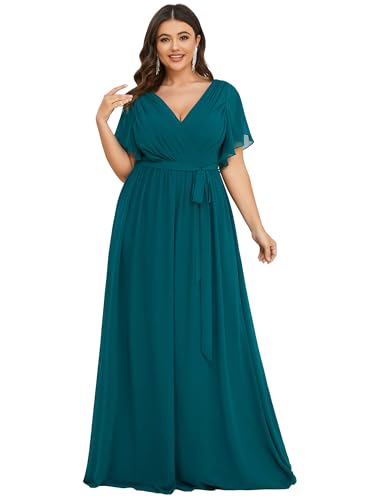 Image of Ever-Pretty Plus Women's Chiffon Bridesmaid Dress A-Line Empire Waist Floor Length Plus Size Formal Wedding Guest Dresses