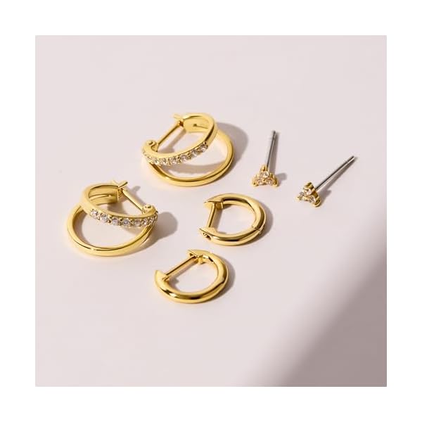 Ana Luisa Small Gold Earring Set - 14K Gold Plated With Cubic Zirconia Earrings - Hypoallergenic, Water-Resistant, Tarnish-Free Jewelry - Dainty Huggie Hoops & Stud Earrings for Women - 3 pairs - Image 6
