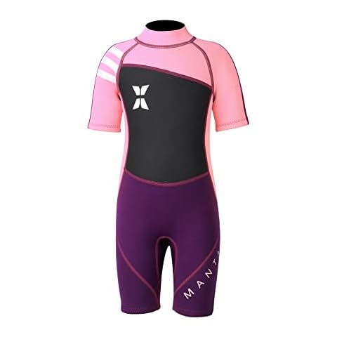 Kids Shorty Wetsuit, 2.5 mm Neoprene One-Pieces Swimsuits UV Protection Bathing Suits for Girls Boys Swimming Diving Snorkeling Surfing Cover