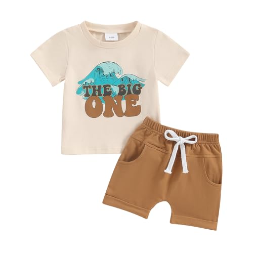 2Pcs Baby Boy 1st Birthday Outfit The Big One Wave Short Sleeve T-Shirt Tops Shorts Pants Set Summer Clothes