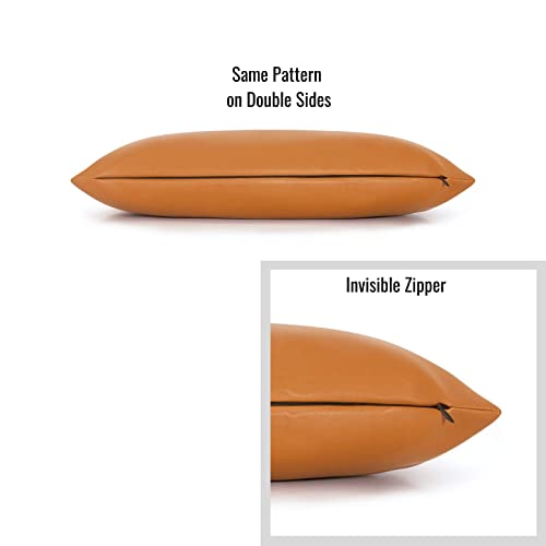 Hofdeco Modern Decorative Body Lumbar Pillow Cover Only For Bed, Backyard, Couch, Sofa, Camel Vegan Faux Leather, 12"X40" #TOP6