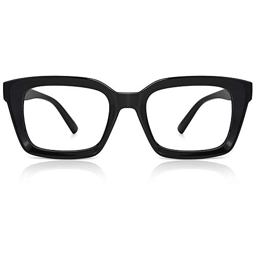 JiSoo Oversized Reading Glasses for Women 2.0, Stylish Designer Readers Large Frame with Spring Hinge, 2.0 Black